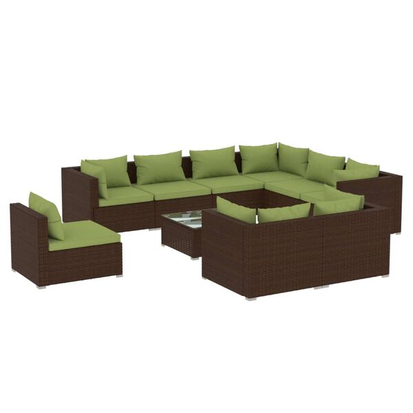vidaXL 10-delige Loungeset met kussens poly rattan bruin