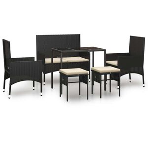 vidaXL 6-delige Loungeset met kussens poly rattan zwart