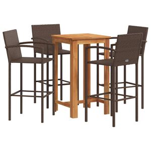 vidaXL 5-delige Tuinbarset massief acaciahout en poly rattan bruin