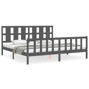 vidaXL Bedframe met hoofdbord massief hout grijs 200x200 cm