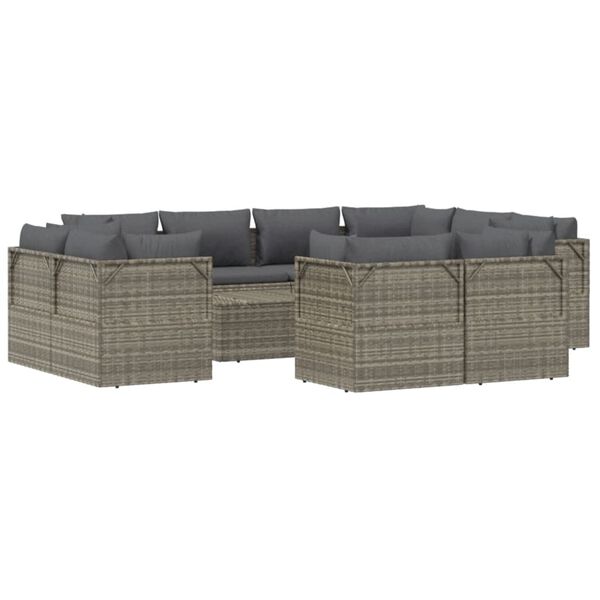 vidaXL 12-delige Loungeset met kussens poly rattan grijs
