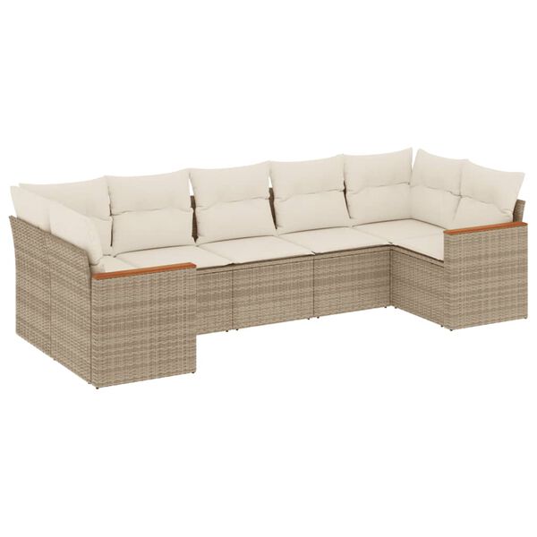 vidaXL 7-delige Loungeset met kussens poly rattan beige