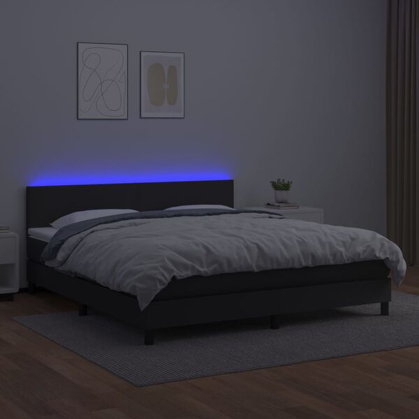 vidaXL Boxspring met matras en LED kunstleer zwart 180x200 cm