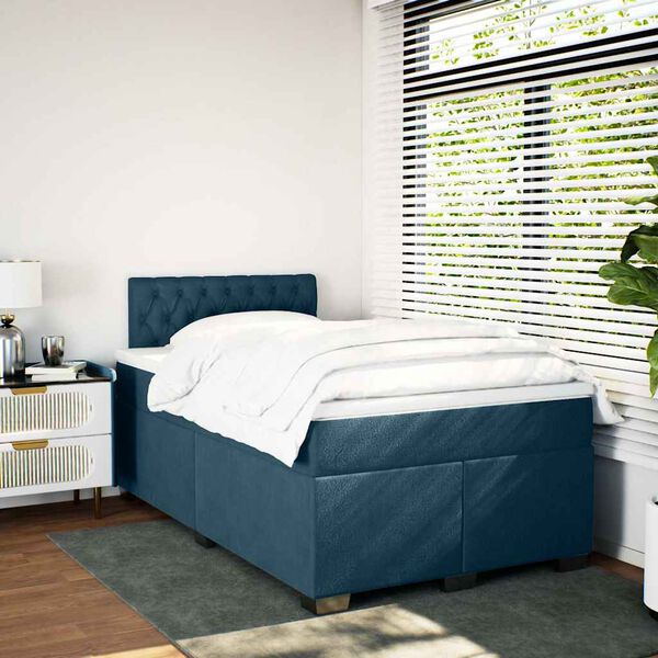 vidaXL Boxspring met matras fluweel donkerblauw 120x200 cm