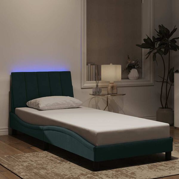vidaXL Bedframe met LED zonder matras "Hanko" fluweel donkergroen 90x190 cm