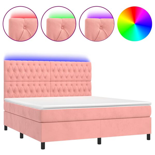 vidaXL Boxspring met matras en LED fluweel roze 160x200 cm