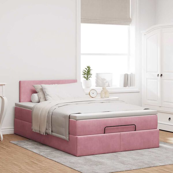vidaXL Bed poef met matras en LED's 120x190 cm fluweel roze