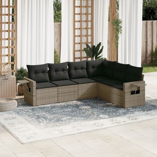 vidaXL 6-delige Loungeset met kussens poly rattan grijs