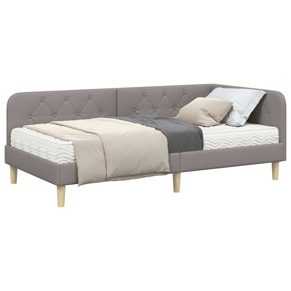 vidaXL Hoekbedframe met matras met hoofdeinde Taupe 90 x 200 cm Stof
