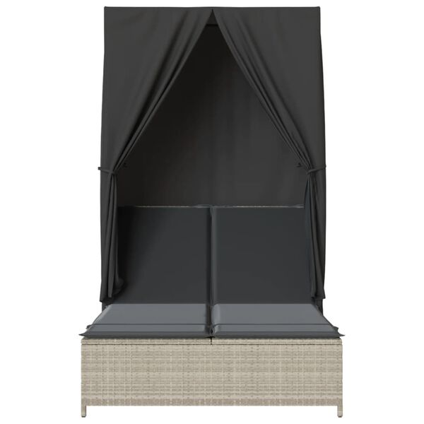 vidaXL Ligbed tweepersoons met dak en gordijn poly rattan lichtgrijs