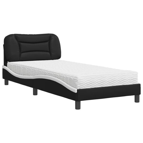 vidaXL Bed met matras "Hvar" kunstleer zwart en wit 90x190 cm