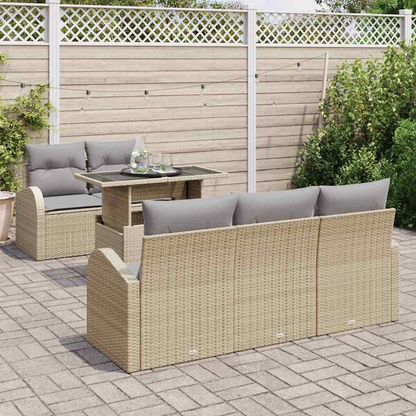 vidaXL Tuin Sofa Set met kussen met kussen 6 pcs Beige Poly Rattan