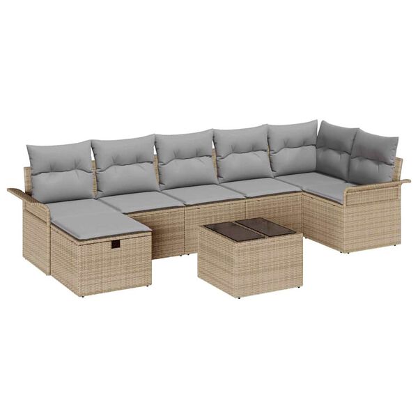 vidaXL Tuin Sofa Set met kussen 8 pcs Beige en Licht Grijs poly rattan