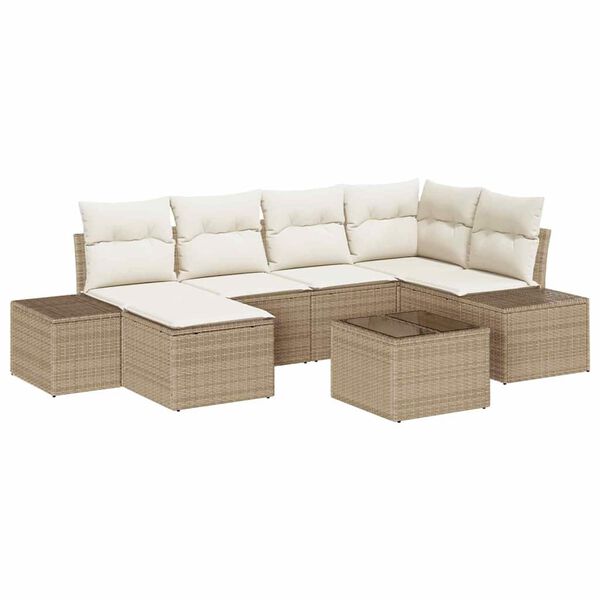 vidaXL Tuin Sofa Set met kussen 7 pcs Beige en Cr&egrave;me poly rattan