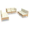 vidaXL 6-delige Loungeset met cr&egrave;mekleurige kussens massief grenenhout