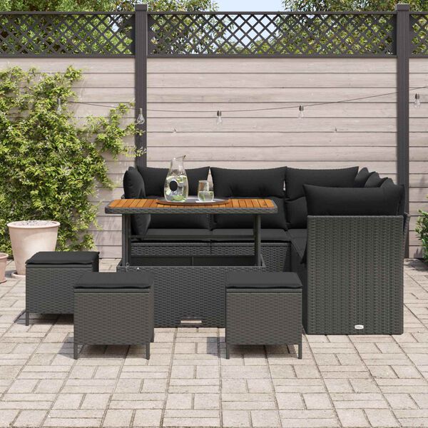 vidaXL Tuinbankenset 9 pcs Zwart poly rattan