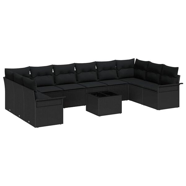 vidaXL Tuin Sofa Set met kussen 11 pcs Zwart Poly riet