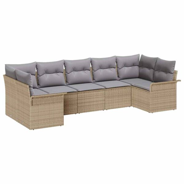 vidaXL Tuin Sofa Set met kussen met opslag 7 pcs Beige Poly riet