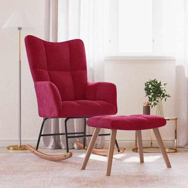 vidaXL Schommelstoel met voetenbank fluweel wijnrood