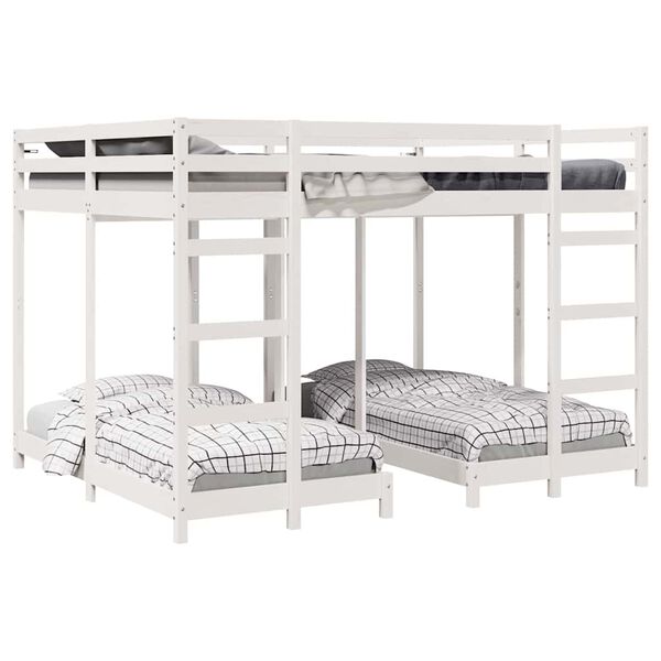 vidaXL Drie-hoog Bunk Bed Frame Wit 160 x 200 cm Massief grenenhout