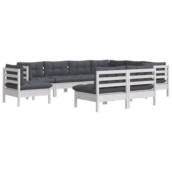 vidaXL 9-delige Loungeset met kussens massief grenenhout wit