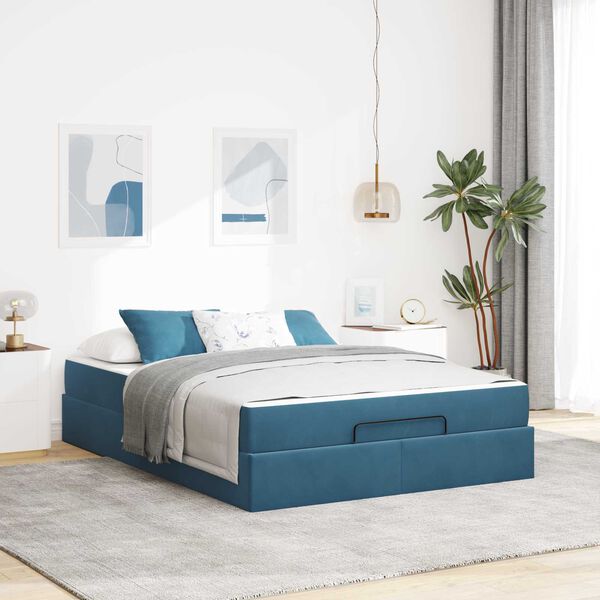 vidaXL Bedframe met matras met matras 2 pcs Blauw Fluweel