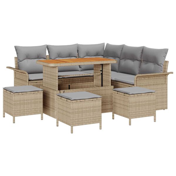 vidaXL Tuinbankenset met kussen 9 pcs Beige poly rattan