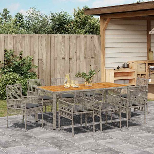 vidaXL Tuin eettafelset 9 pcs Grijs poly rattan