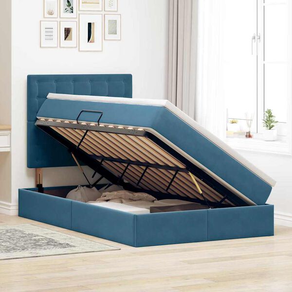 vidaXL Opslag bed met matras met matras Blauw 120 x 190 cm Fluweel