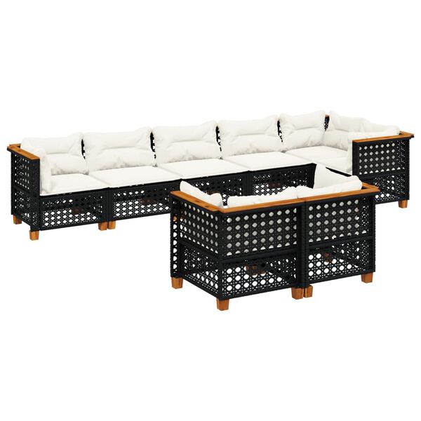 vidaXL 8-delige Loungeset met kussens poly rattan zwart