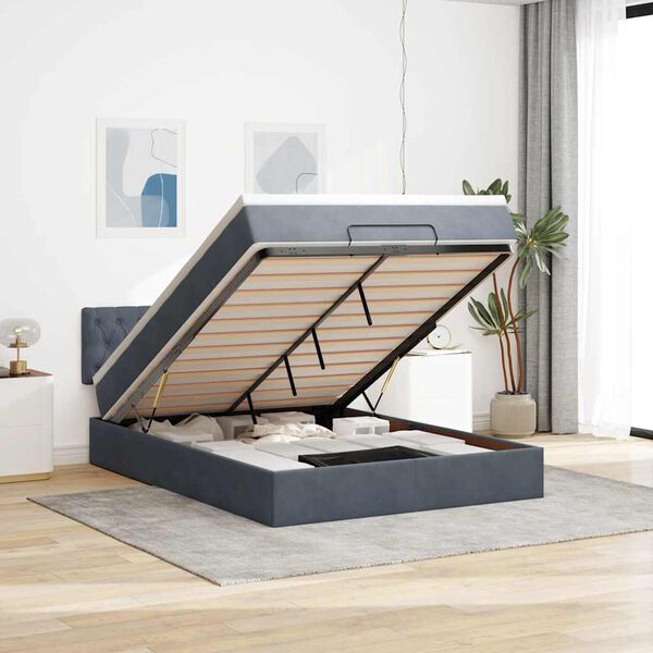 vidaXL Ottoman bed met matras 140x190cm fluweel donkergrijs