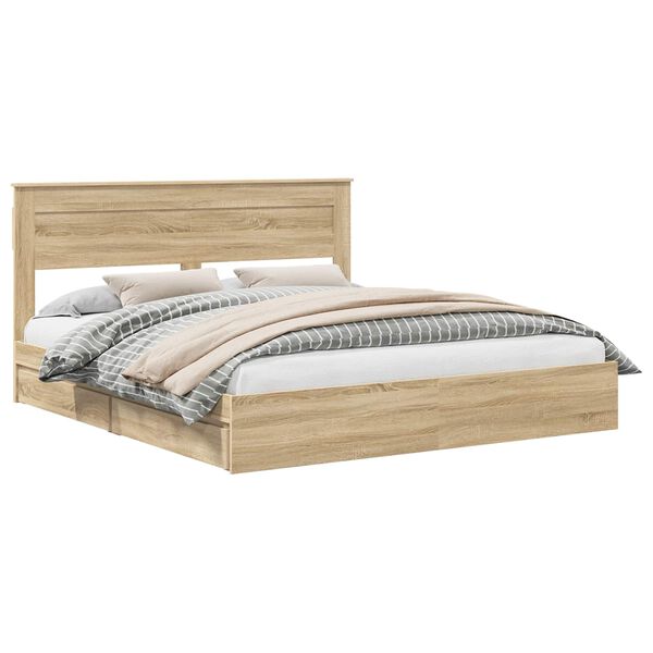 vidaXL Opslag bed met lade Sonoma Eiken 180 x 200 cm Bewerkt hout