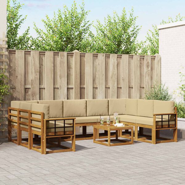 vidaXL Buiten bankenset met kussen 10 pcs Natuurlijk en Beige