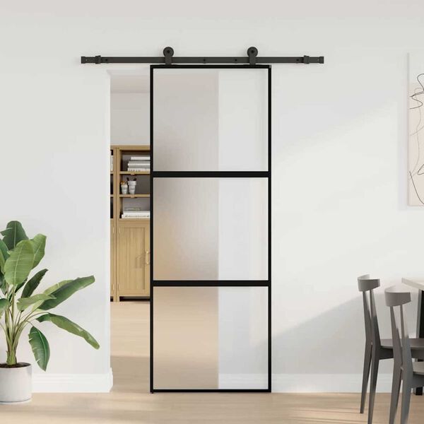 vidaXL Schuifdeur met beslag 76x205 cm gehard glas en aluminium