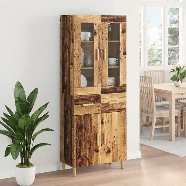 vidaXL Hoge kast met lade Oud Hout 69,5 x 34 x 180 cm Bewerkt hout