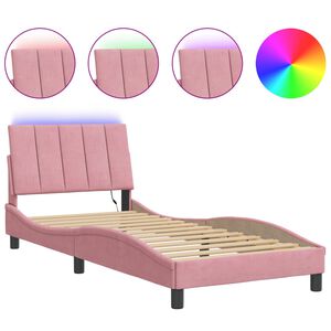 vidaXL Bedframe met LED zonder matras "Hanko" fluweel roze 90x190 cm