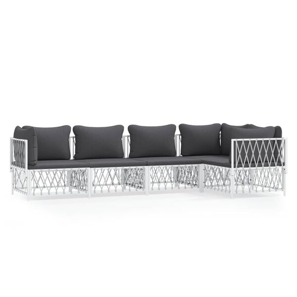 vidaXL 5-delige Loungeset met kussens staal wit