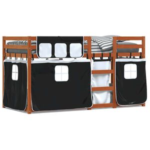 vidaXL Stapelbed met gordijnen 90x200 cm grenenhout wit en zwart