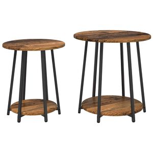 vidaXL Bijzettafelset met plank 2 pcs Oud Hout en Zwart