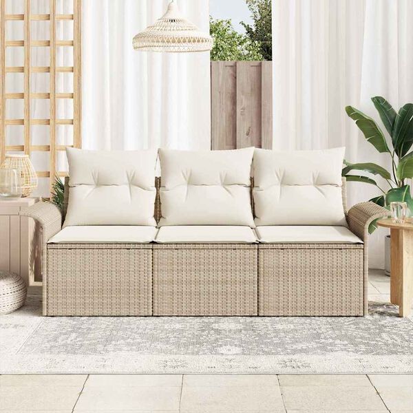 vidaXL Tuin Sofa Set met kussen met opslag 3 pcs Beige Poly riet