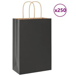 vidaXL Papieren zakken 250 st met hengsels 21x11x31 cm zwart