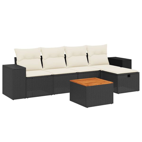 vidaXL 6-delige Loungeset met kussens poly rattan zwart