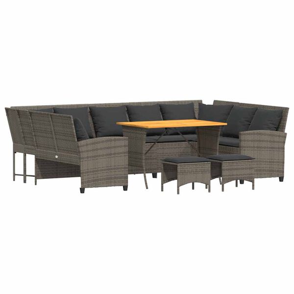 vidaXL 4-delige Loungeset met kussens poly rattan grijs