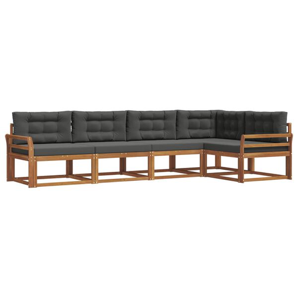 vidaXL Buiten bankenset met kussen 5 pcs Natuurlijk en Antraciet