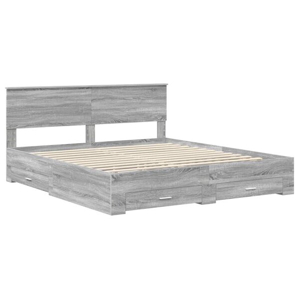 vidaXL Bedframe met hoofdeinde Grijs Sonoma 200 x 200 cm Bewerkt hout