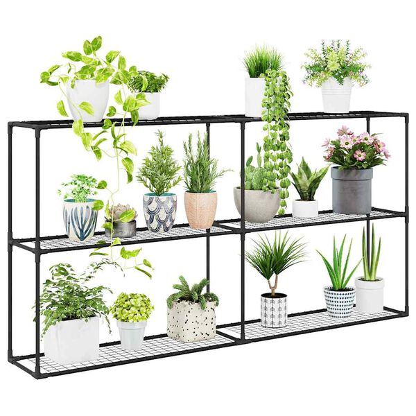 vidaXL 3-laags plantenstandaard Zwart 200 x 32 x 104 cm Staal