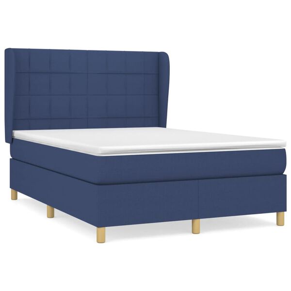 vidaXL Boxspring met matras stof blauw 140x190 cm