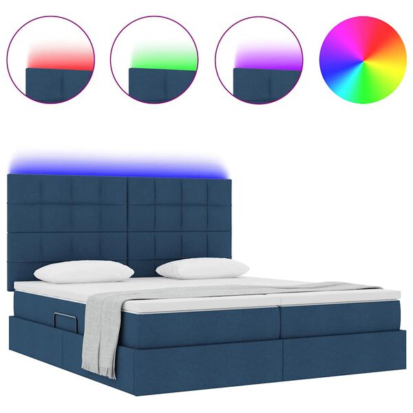 vidaXL Bed met LED-striplichten met hoofdeinde Blauw 180 x 200 cm Stof