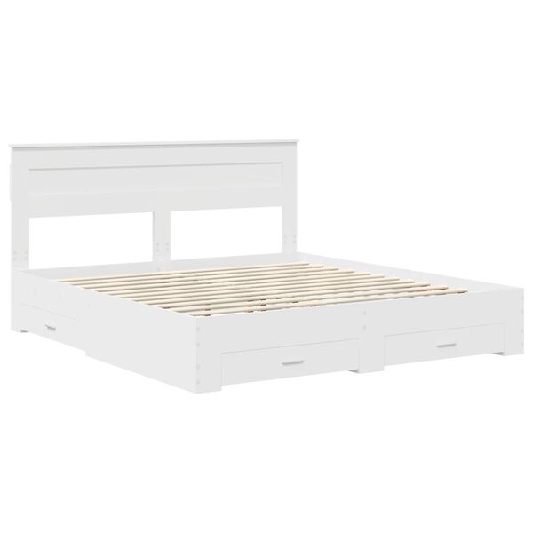 vidaXL Bedframe met hoofdeinde met lade Wit 200 x 200 cm Bewerkt hout