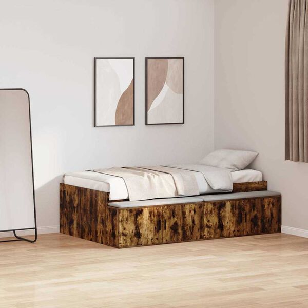 vidaXL Bedframe met lade Gerookt eiken 100 x 200 cm Bewerkt hout